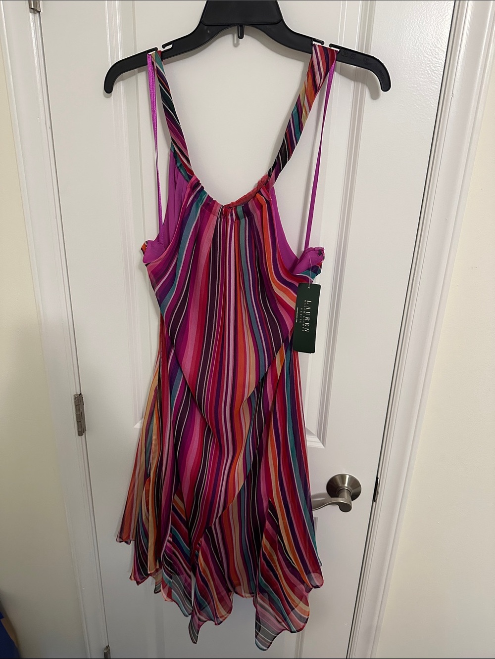 NWT Ralph Lauren Multicolor Striped Sleeveless handkerchief Midi Dress size 10P